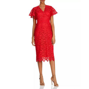 Shoshanna Vibrant Red Lace Midi Dress